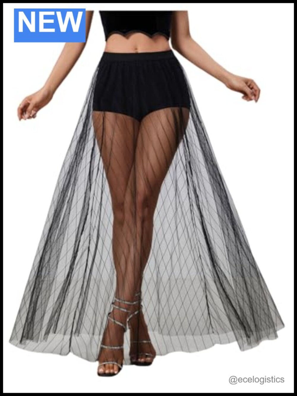 Sheer Mesh Maxi Skirt High Waist A-Line Y2k Party Rave